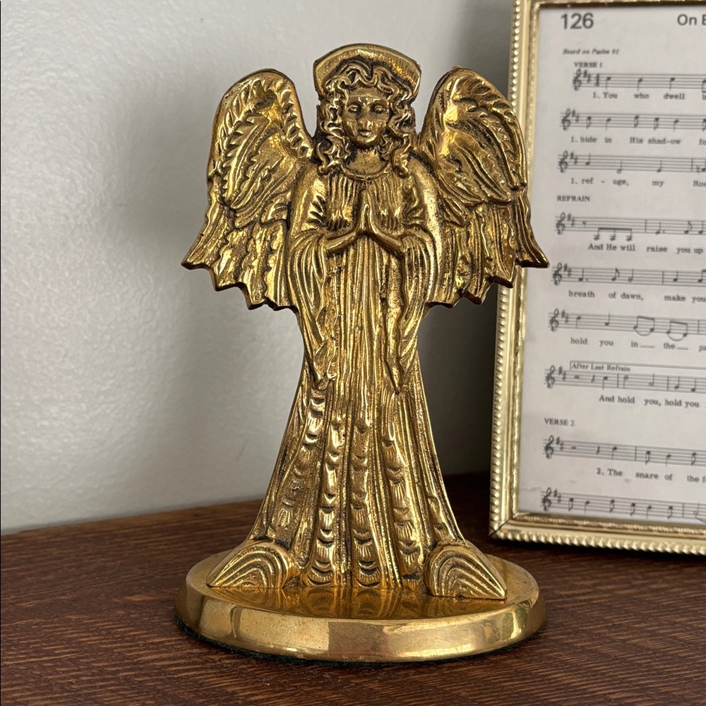 Vintage brass angel candle holder